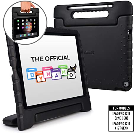 Cooper Dynamo [Rugged Kids Case] Protective Case for iPad Pro 12.9 1st 2nd Generation 2015 2017 | Child Proof Cover with Stand, Large Handle (Black)