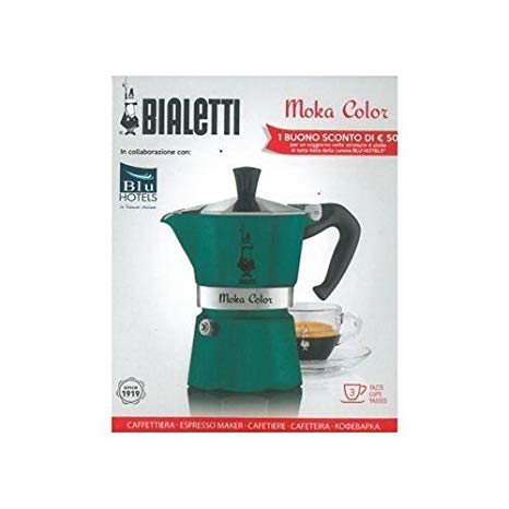 Bialetti Moka Color Espresso Coffee Maker (3 Cups, Teal)