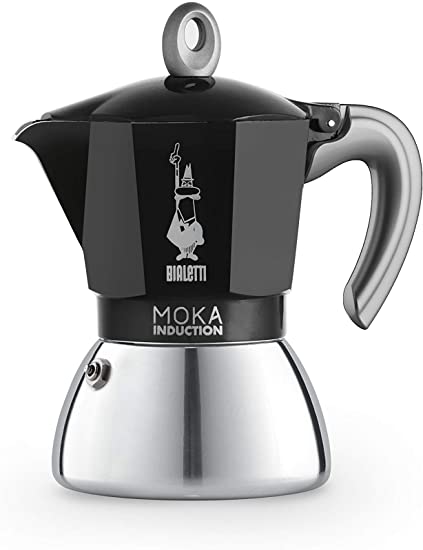 Bialetti New Moka Induction, Coffee Maker Stovetop suitable for induction, Aluminum/Steel, 6 Cups, Black