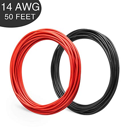Bryne 14 Gauge Ultra Flexible Silicone Wire 50 Ft [25 Ft Red and 25 Ft Black],400 Strands 0.08mm of Tinned Copper,High and Low Temperature Resistance -60~200 Degree C (14 AWG, Red&Black)