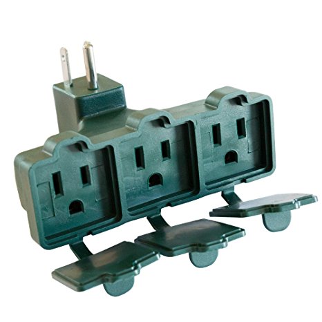 Grounded 3 Outlet Adapter - Green 3 Way Plug Electrical Wall Tap Outlet