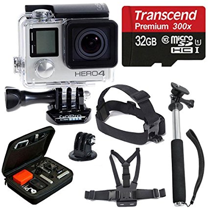 GoPro HERO4 SILVER Edition Camera HD Camcorder With Deluxe Carrying Case   Head Strap   Chest Strap   Monopod   32GB SDHC MicroSD Memory Card Complete Deluxe Accessory Bundle