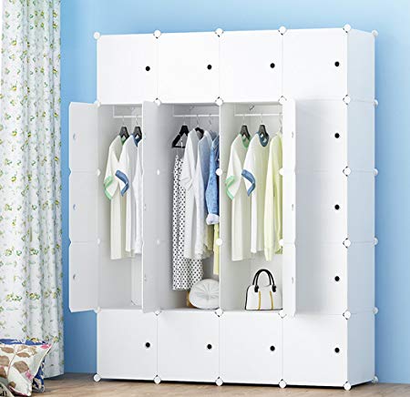 MEGAFUTURE Portable Wardrobe for Hanging Clothes, Combination Armoire, Modular Cabinet for Space Saving, Ideal Storage Organizer Cube for books, toys, towels(20-Cube)