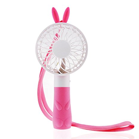 Portable Handheld Fan, Mini USB Personal Fan 2 Speeds Rechargeable Battery Operated Electric Cooling Fan with Lanyard for Home Office Traveling Camping Hiking & More (Pink)