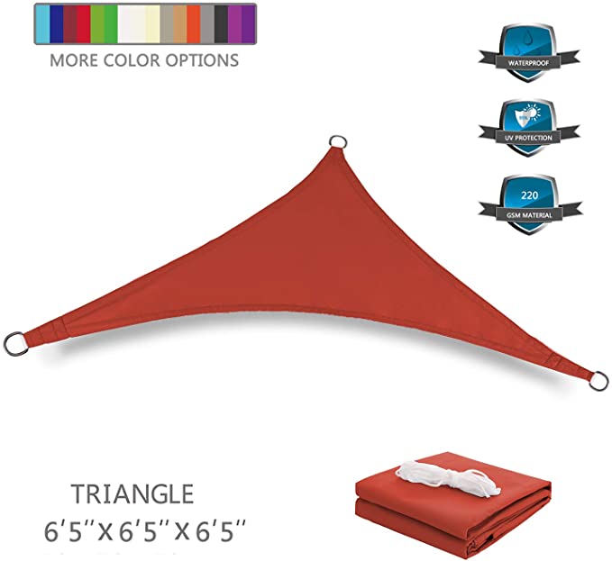 Tuosite Terylene Waterproof Sun Shade Sail UV Blocker Sunshade Patio Equilateral Triangle Knitted 220 GSM Block Fabric Pergola Carport Awning 6'5'' x 6'5'' x 6'5'' in Color Iron Red