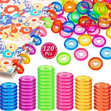 120 Pieces Colorful Plastic Heart Book Binding Discs Discbound Expansion Discs Binder Rings for DIY Notebooks Planners (Purple Pink Green Blue Yellow Orange)