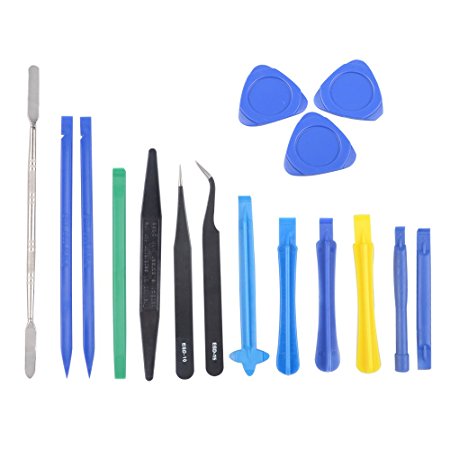 16 in 1 Professional Safe Opening Pry Tool Repair Kit with Non-Abrasive Nylon Spudgers and Pack of 2 Anti-Static Tweezers,16 Pcs Included.