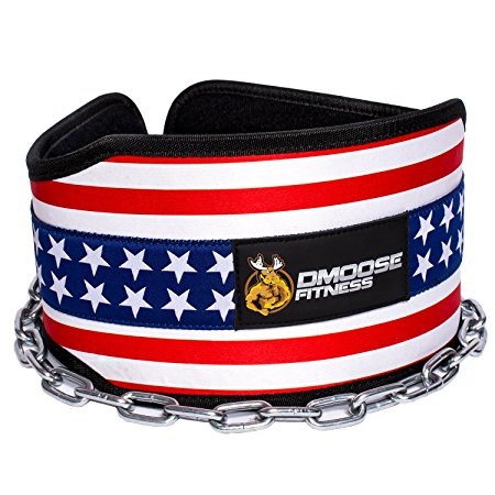 Premium Dip Belt with Chain by DMoose Fitness – 36” Heavy Duty Steel Chain, Comfort Fit Neoprene, Double Stitching – Maximize your Weightlifting & Bodybuilding Workouts