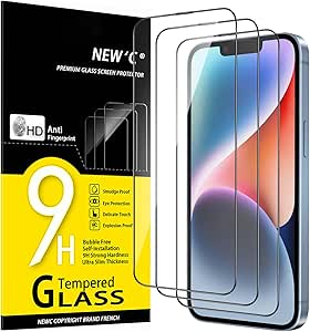 NEW'C Paquete de 3, Cobertura total Protector de pantalla para iPhone 14,iPhone 13,iPhone 13 Pro (6,1 Pulgadas), película de vidrio templado borde negro - Ultra Resistente - Efectivo contra Rayones