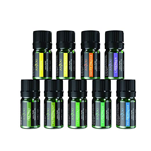 Anjou Essential Oils Set, Upgraded 9Pcs New Version 2019 Aromatherapy Oils Set, with Tea Tree, Lavender, Frankincense, Lemongrass, Sweet Orange, Peppermint, Eucalyptus, Lemon, and Ylang Ylang, 5mL