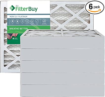 FilterBuy 16x25x4 MERV 13 Pleated AC Furnace Air Filter, (Pack of 6 Filters), 16x25x4 – Platinum