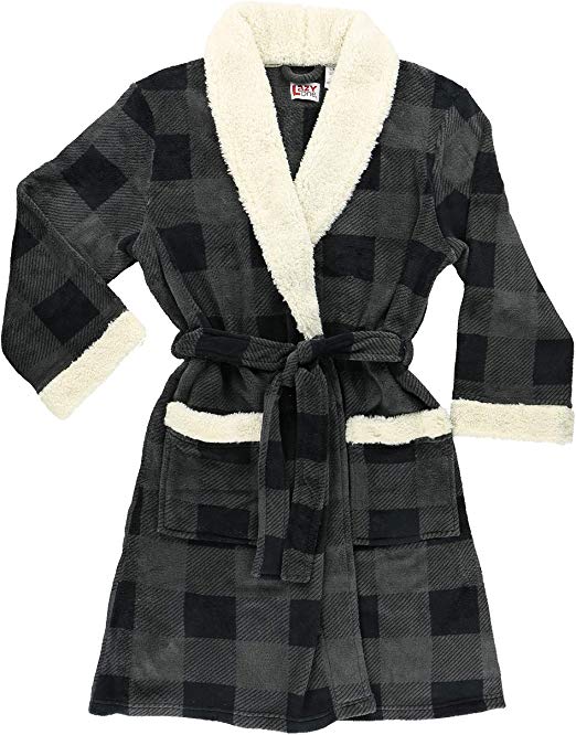 Grey Buffalo Check Soft Bathrobes for Men and Women by LazyOne | Animal Pattern Plush Robes Unisex (S/M)