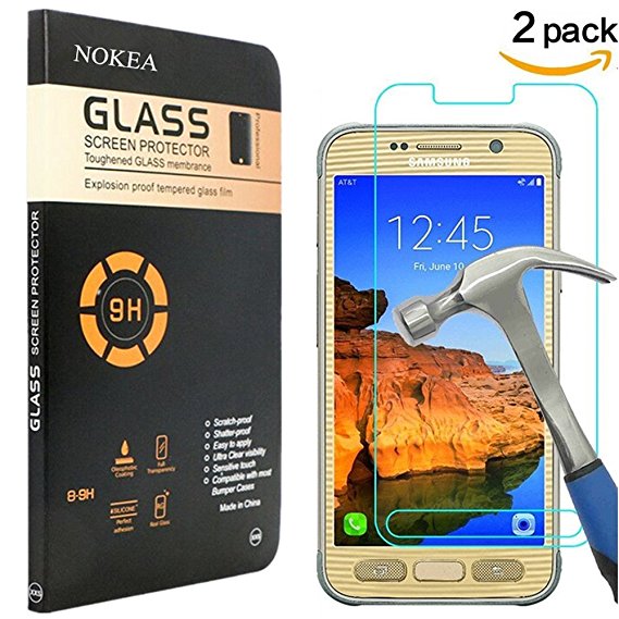 [2 PACK] Galaxy S7 Active Screen Protector, NOKEA [Scratch Resist] [Crystal Clear] [Easy Bubble-Free Installation] [9H Hardness] Tempered Glass Screen Protector for Samsung Galaxy S7 Active