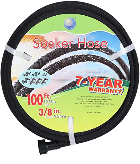 Cuckoo Soaker Hose 100ft With 3/8" Diameter-Soaker Hose Kit with Heavy Duty Rubber Hose Pipe for Irrigation-Save 70% Water-Great for Garden Flower Beds.