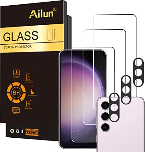 Ailun Glass Screen Protector for Galaxy S23 [6.1 Inch] 3Pack   3Pack Camera Lens Tempered Glass Fingerprint Unlock Compatible 0.25mm Ultra Clear Anti-Scratch Case Friendly [Not For S23 Ultra]