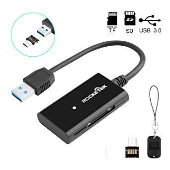 Micro USB Adapter, Rocketek 11 in 1 USB 3.0 Memory Card Reader | Build-in 13CM USB Cord | Simultaneously read and write on two cards | Support UHS-I Cards | Micro USB Card Reader