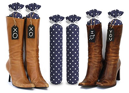 My Boot Trees, Boot Shaper Stands for Closet Organization. Many Patterns to Choose From. 1 Pair (Navy Blue With White Polkadots).
