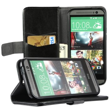 EasyAcc PU Leather Case for HTC ONE (M8) Leather Wallet Case Folio Flip Cover with Stand Card Holder Anti Shock Protective Cover Case Pouch for HTC ONE M8 Accessories (Black)