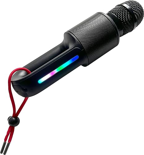 Singing Machine Portable, Handheld Bluetooth Karaoke Microphone and Speaker with Synchronized Lights and 22 Professionally Tuned Vocal Effects for Adults and Kids, Black