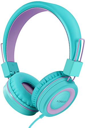 LORELEI X2 Headphone for Kids with Microphone Volume Control 3.5mm Plug Tangle-Free Nylon Cord,Over-Ear/On-Ear Kids Headphones for Girls/Boys/Teens/School/Plane/Smartphone/Tablet(Mint/Puple