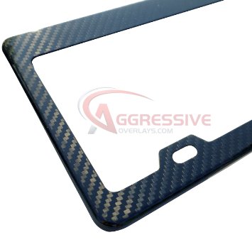 Genuine Carbon Fiber License Plate Frame Tag Registration 100% Real Premium Quality 3D Twill Weave Light Weight - Aggressive Overlays