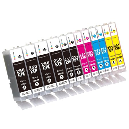 GPC Image 12 Pack Compatible Ink Replacement for Canon 250XL 251XL PGI250XL CLI251XL (4 PGBK, 2 Black, 2 Cyan, 2 Magenta, 2 Yellow) for use in Canon Pixma MX922 MG6620 MG7520 Ix6820 MG5620 MG5520