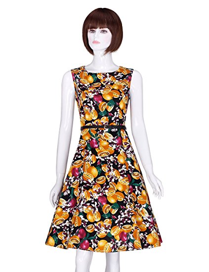 ADAMARIS Women's Summer 50S Vintage Slash Sleeveless Halter Swing Dress