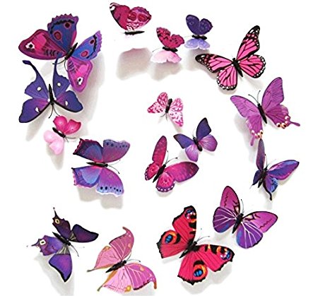 Fu Store 12pcs Beautiful Purple 3D Butterfly Stickers Making Stickers Wall Sticker Art Decor Decals