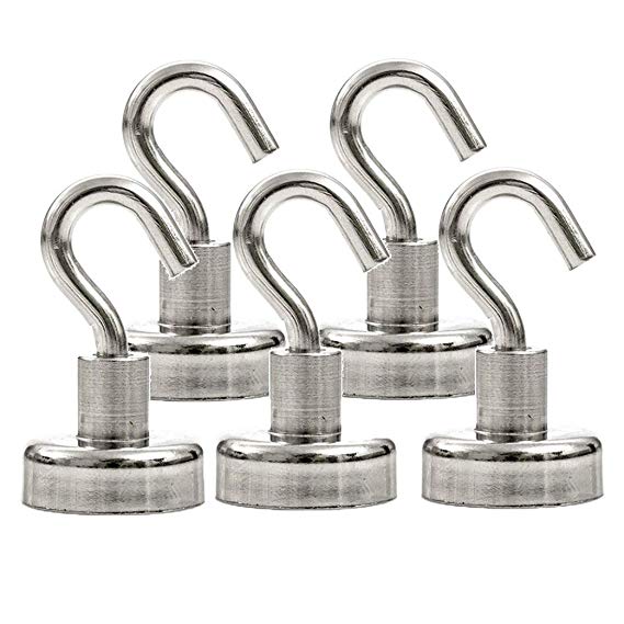 Lookatool 5PCS Strongman Magnets Powerful Neodymium Heavy Duty Magnetic Hooks,car magnets strongman hooks metal fan rv accessories (Silver (5PC))