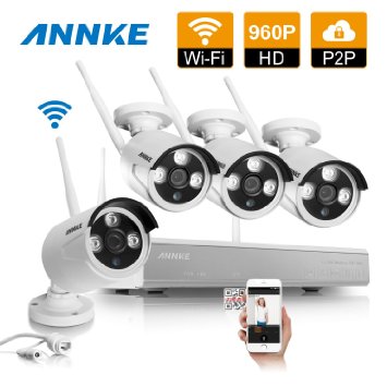 Annke HD Wireless Outdoor Network/IP Security Camera System, 4CH 720P HD WIFI NVR with 4x 1.0MP(1280*720) Surveillance Systems, Quick Remote view, 720P High Resolution, Superior Night vision