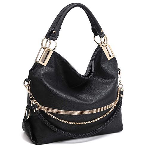 Dasein Women Classic Large Hobo Bag Rhinestone Chain Shoulder Bag Top Handle Purse