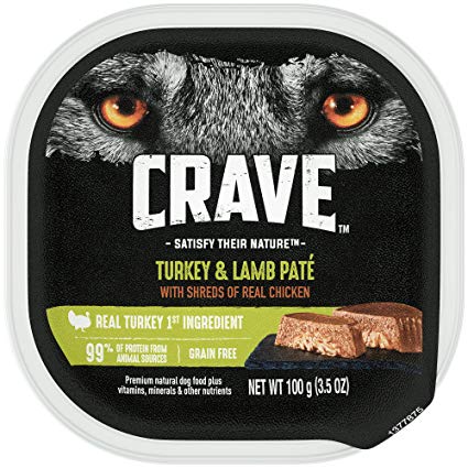 Crave Grain Free Adult Wet Dog Food Turkey And Lamb Paté With Shreds Of Real Chicken, (24) 3.5 Oz. Trays