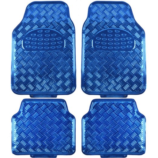 BDK Universal Fit 4-Piece Metallic Design Car Floor Mat - Blue