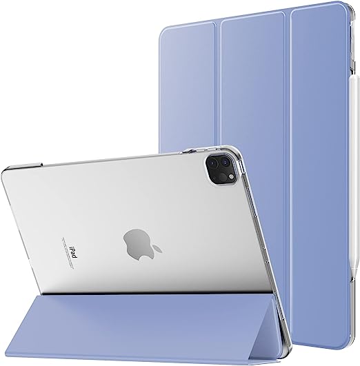 MoKo Case Fit iPad Pro 12.9 6th Generation 2022/5th Gen 2021, [Support Apple Pencil Charging] Slim Lightweight Semi-Translucent Shell Protective Smart Cover, with Auto Wake/Sleep, Lavender