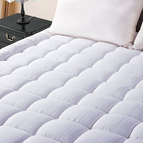 Mattress Pad Cover with 18" Deep Pocket 300TC Cotton Down Mattress Topper for California King Beds by BLC (Down Alternative, California King)