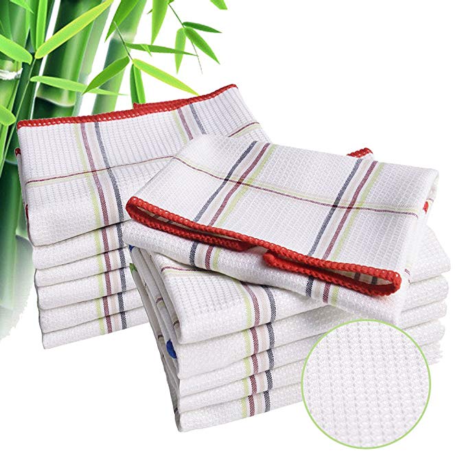 LUCKISS Bamboo Dish Cloths Quick Dry Kitchen Rags for Washing Dishes and Dishcloths Sets Absorbent Soft Durable Eco-Friendly Cleaning Rags 12 x 12 inch 12 Pack, White
