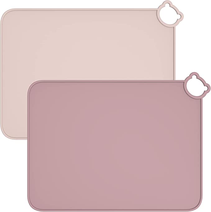 ME.FAN Silicone Placemats for Kids Baby Toddlers Non-Slip | Tablemats Stain Resistant Anti-Skid Reusable Dishwasher Safe Table Mats | Portable Food Mat Travel Set of 2 Dusty Rose/Pale Mauve