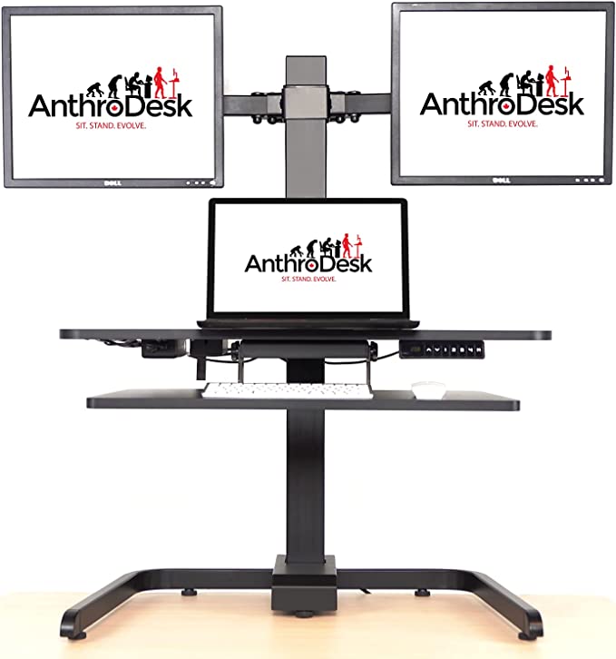 AnthroDesk Electric Sit Stand Desk Converter (Dual Monitor Black)
