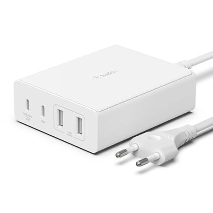 Belkin 108W GaN 4 Port (2 USB-A and 2 USB-C PD 3.0) Fast Charger with PPS Technology, Compact Size, for MacBook, iPad, iPhone and Other USB C Supported laptops & Devices - White