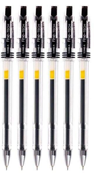 DONG-A Fine-Tech, 0.25mm, Gel Ink Roller Ball Pens, Black (Pack of 6)