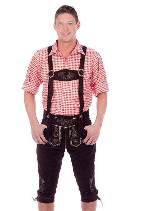 Edelnice Trachtenmoden Bavarian traditional leather trousers Lederhosen with suspenders darkbrown