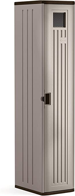 Suncast Storage Cabinet - Resin Construction for Garage Organization - 72" Garage Storage Locker with Shelving - Platinum Doors & Slate Top