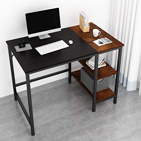 JOISCOPE Computer Desk,Laptop Table,Study Table with Wooden Shelves,Industrial Table Made of Wood and Metal.40 inches (Black Finish)