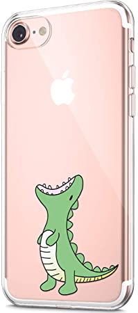 Case for iPhone 8 / iPhone 7 Case,Crystal Clear Art Panited Pattern Design Soft & Flexible TPU Ultra-Thin Transparent Flexible Soft Rubber Gel TPU Protective Case Cover,Green Dinosaur