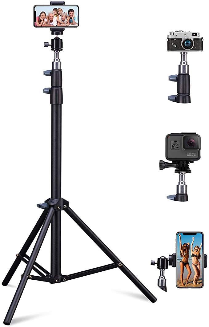 67-inch Phone Tripod Extendable Cell Phone Tripod Stand and Phone Holder, Compatible with iPhone & Camera/Selfies/YouTube Video Recording/Live Streaming