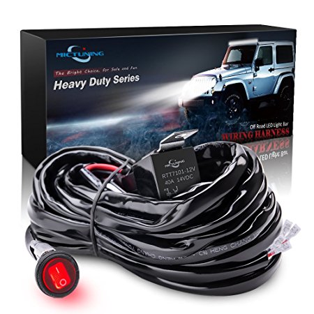 MICTUNING HD 300w LED Light Bar Wiring Harness Fuse 40Amp Relay ON-OFF Waterproof Switch(2Lead 12Feet 14AWG)