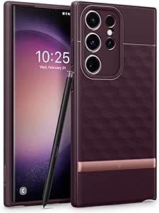 Caseology Parallax Case for Samsung S23 Ultra, [Military Drop Protection] S23 Ultra Case Ergonomic 3D Hexa Cube Designed Case for Samsung Galaxy S23 Ultra 5G - Burgundy