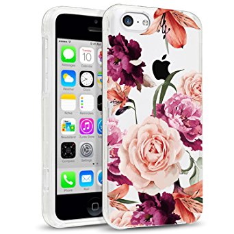 iPhone 5C Case, iPhone 5C Case with flowers, LUOLNH Slim Shockproof Clear Floral Pattern Soft Flexible TPU Back Cover -Purple Rose