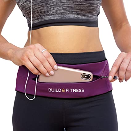 Build & Fitness Zipper Running Belt – Hands Free Workout - Adjustable Waist with Secure Key Clip – Fits All Phones, Fuel GU's, Keys, Cards – for Men, Women – Runners, Gym, Jogging, Yoga, Sports