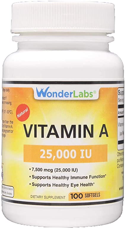 Natural Vitamin A Oil 25,000 IU, as Retinyl Palmitate, from Cod Fish Liver Oil – 100 Softgels